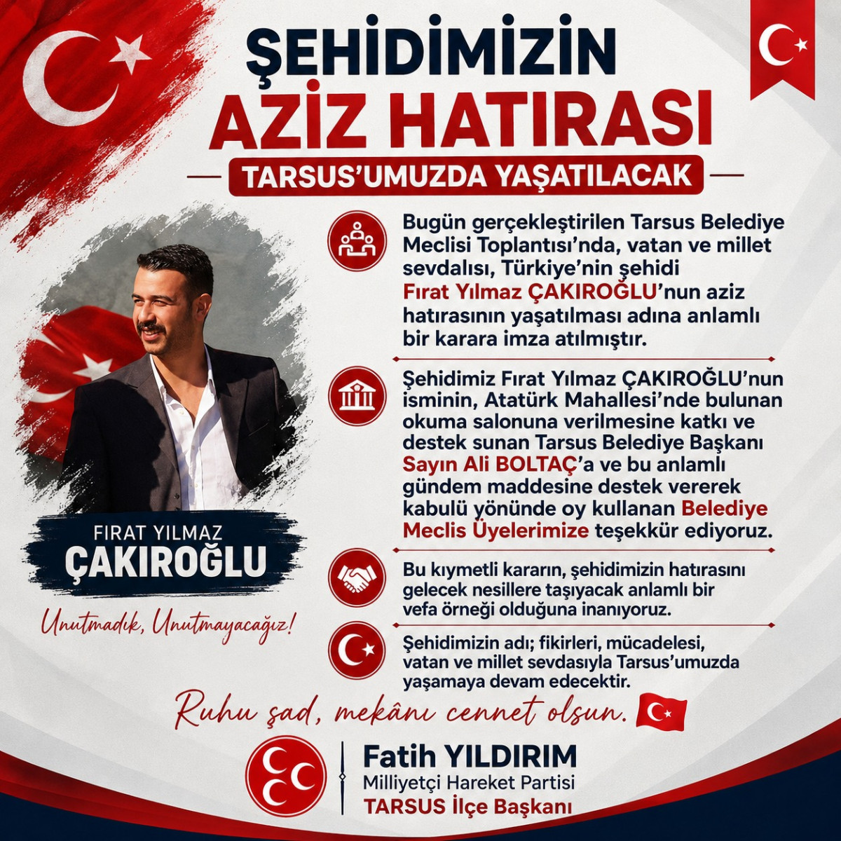 ŞEHİT FIRAT YILMAZ ÇAKIROĞLU’NUN İSMİ OKUMA SALONUNDA YAŞATILACAK
